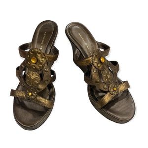 Antonio Melani bedazzled copper leather wedge sandal